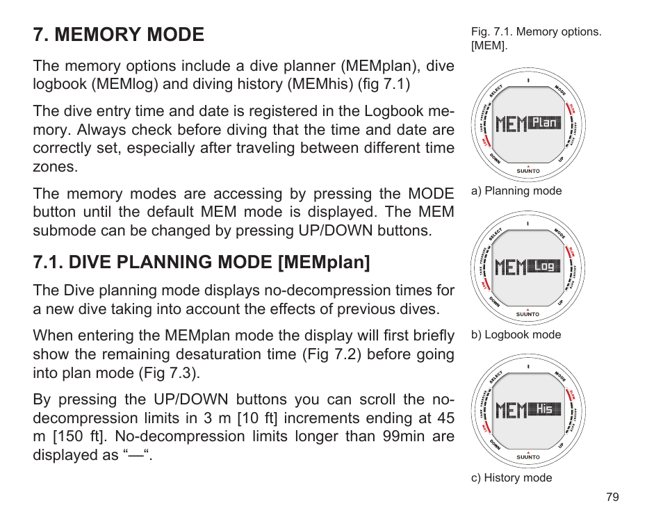 Dive planning mode [memplan | SUUNTO D9 User Manual | Page 81 / 122