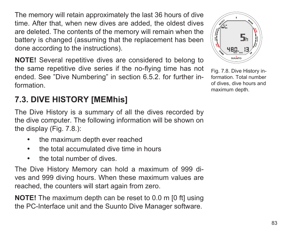 Dive history [memhis | SUUNTO D9 User Manual | Page 85 / 122