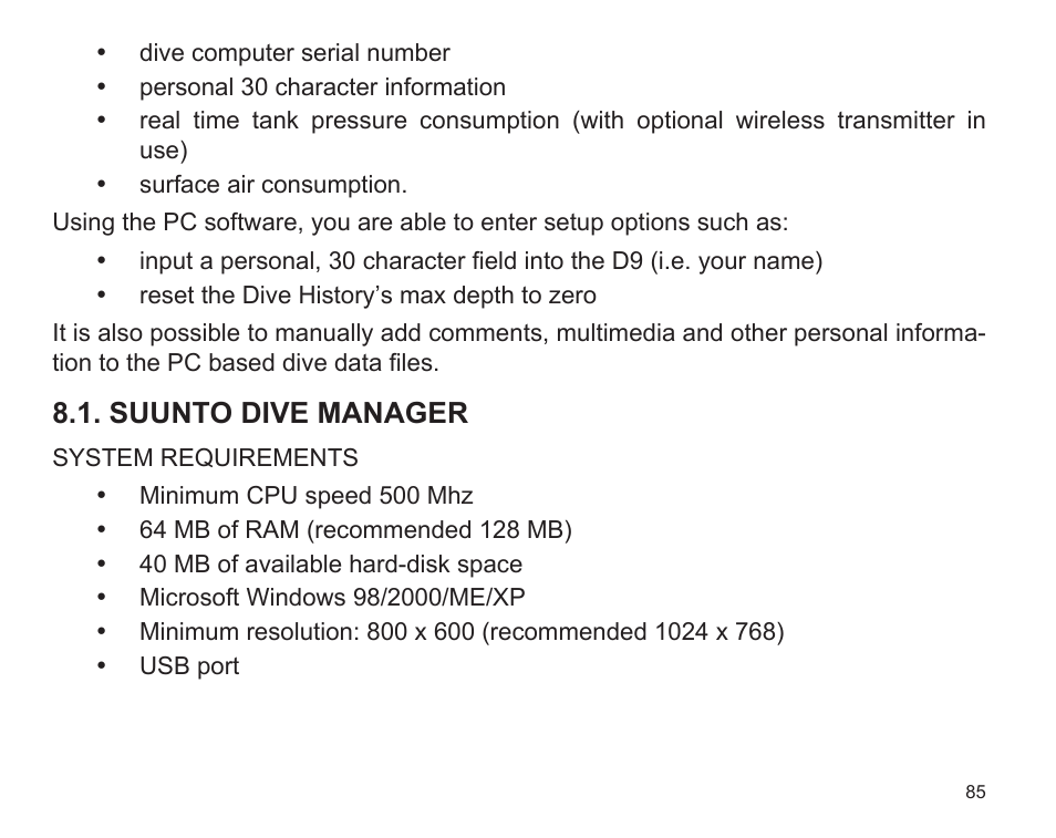 Suunto dive manager | SUUNTO D9 User Manual | Page 87 / 122