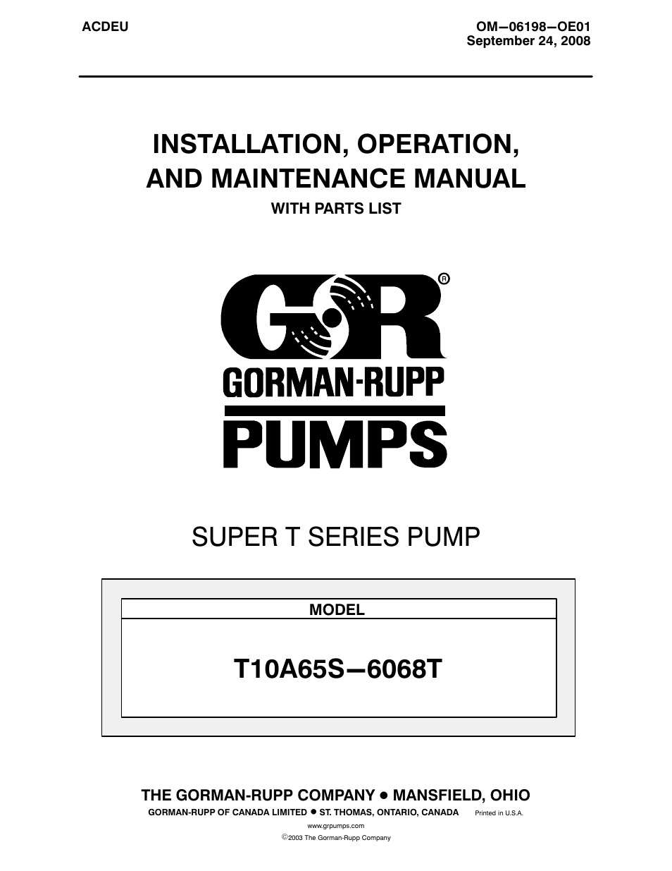 Gorman-Rupp Pumps T10A65S-6068T 1413937 and up User Manual | 49 pages