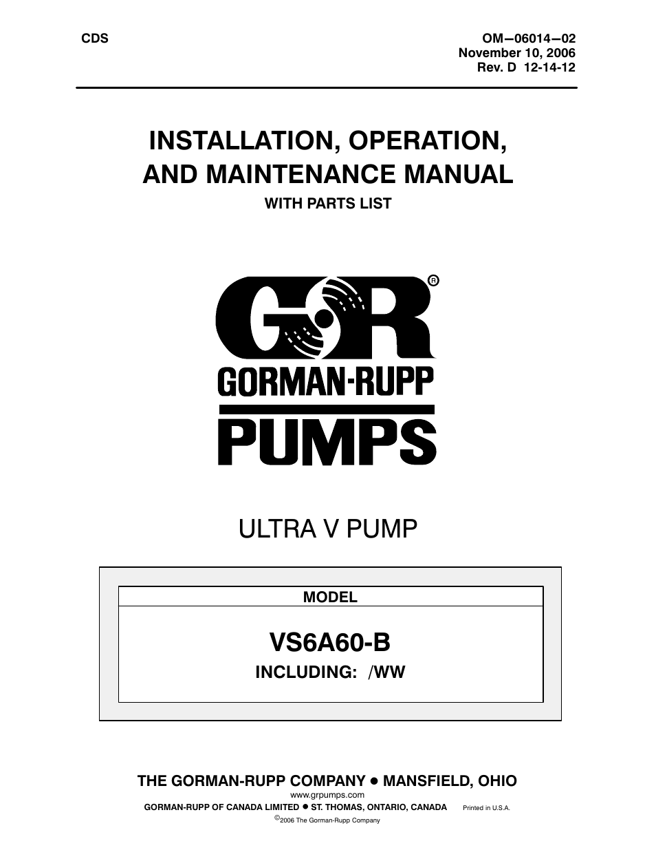 Gorman-Rupp Pumps VS6A60-B 1352521 and up User Manual | 45 pages