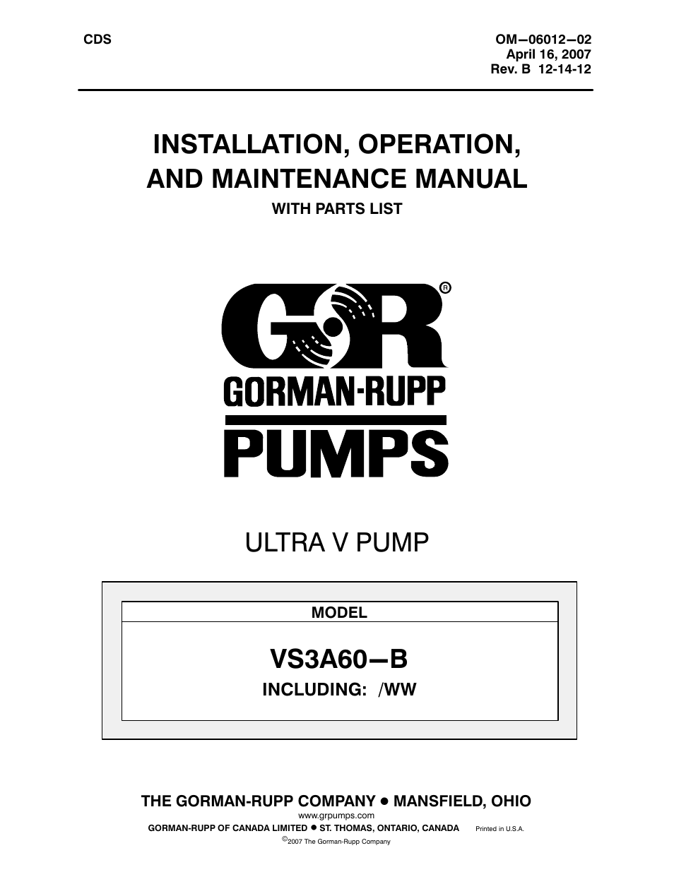 Gorman-Rupp Pumps VS3A60-B 1368380 and up User Manual | 45 pages
