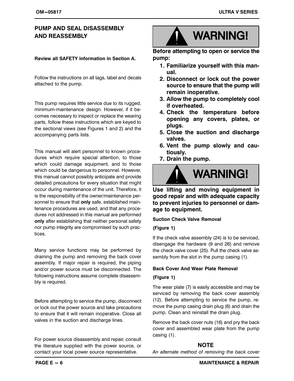 Pump and seal disassemblyand reassembly | Gorman-Rupp Pumps V6A60-B 1321070 and up User Manual | Page 28 / 38