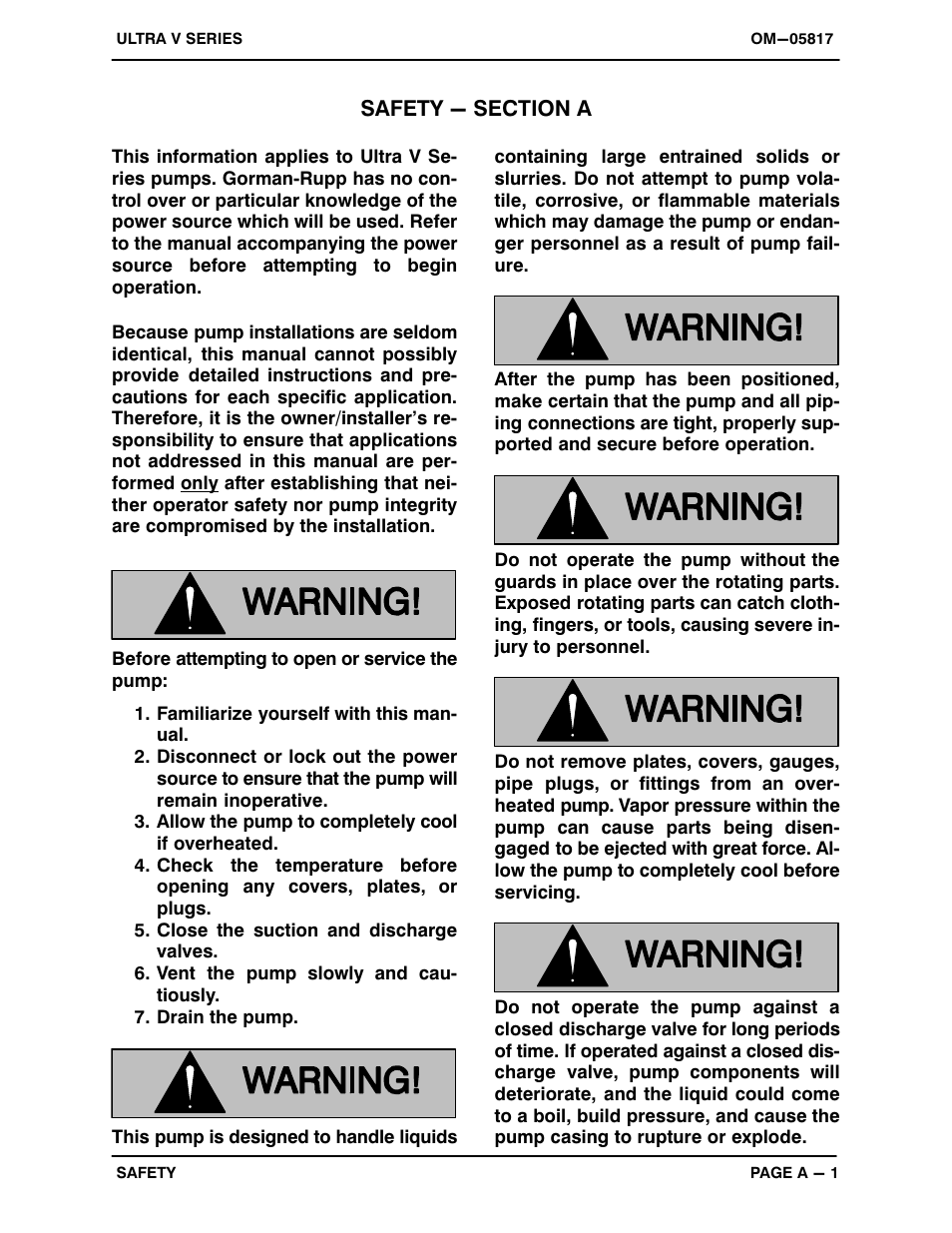 Safety - section a | Gorman-Rupp Pumps V6A60-B 1321070 and up User Manual | Page 6 / 38