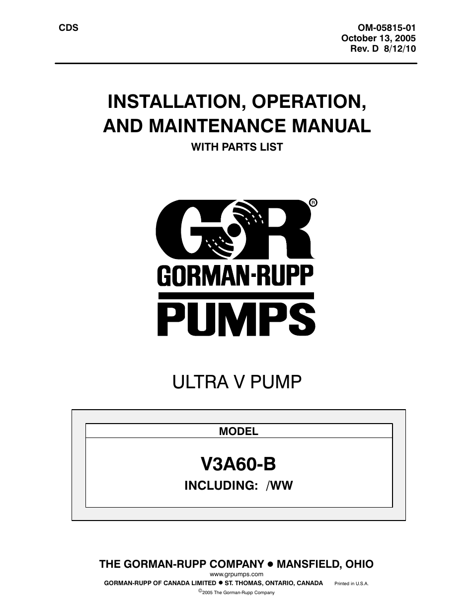 Gorman-Rupp Pumps V3A60-B 1321968 and up User Manual | 38 pages