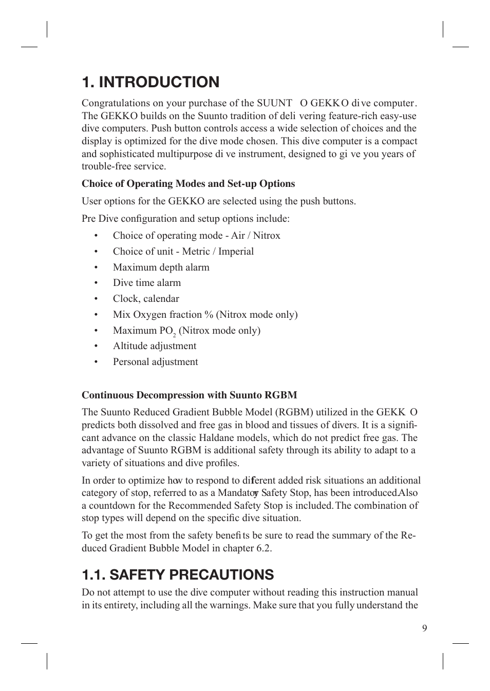 Introduction, Safety precautions | SUUNTO Gekko User Manual | Page 11 / 70