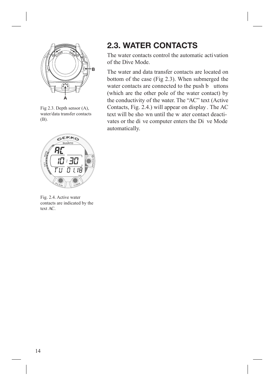 Water contacts | SUUNTO Gekko User Manual | Page 16 / 70