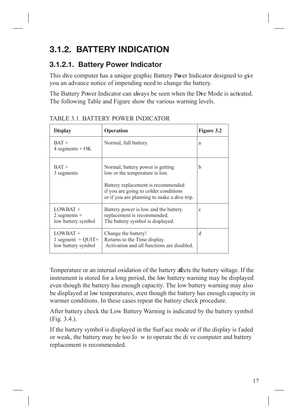 Battery indication, Battery power indicator | SUUNTO Gekko User Manual | Page 19 / 70