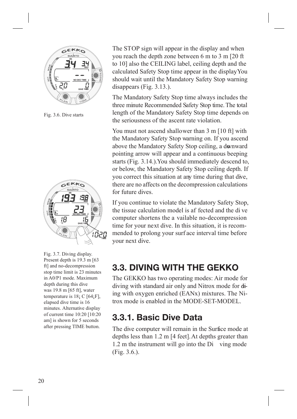 Diving with the gekko, Basic dive data | SUUNTO Gekko User Manual | Page 22 / 70
