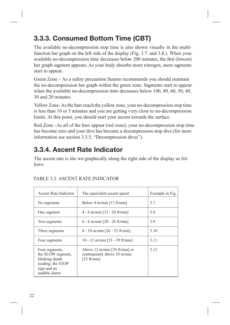 Consumed bottom time (cbt), Ascent rate indicator | SUUNTO Gekko User Manual | Page 24 / 70