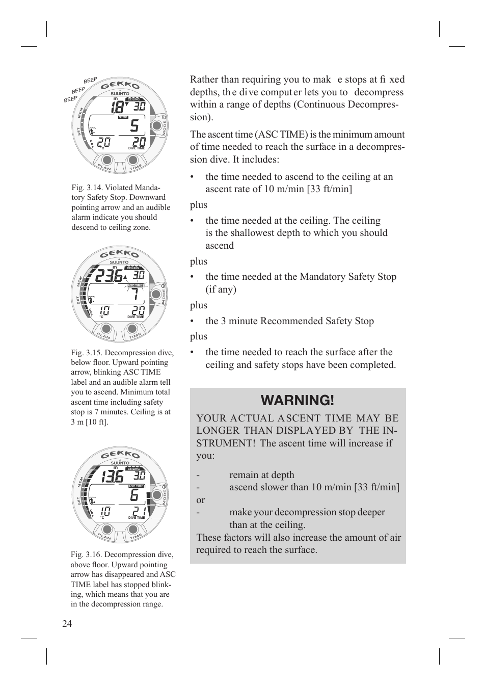 Warning | SUUNTO Gekko User Manual | Page 26 / 70