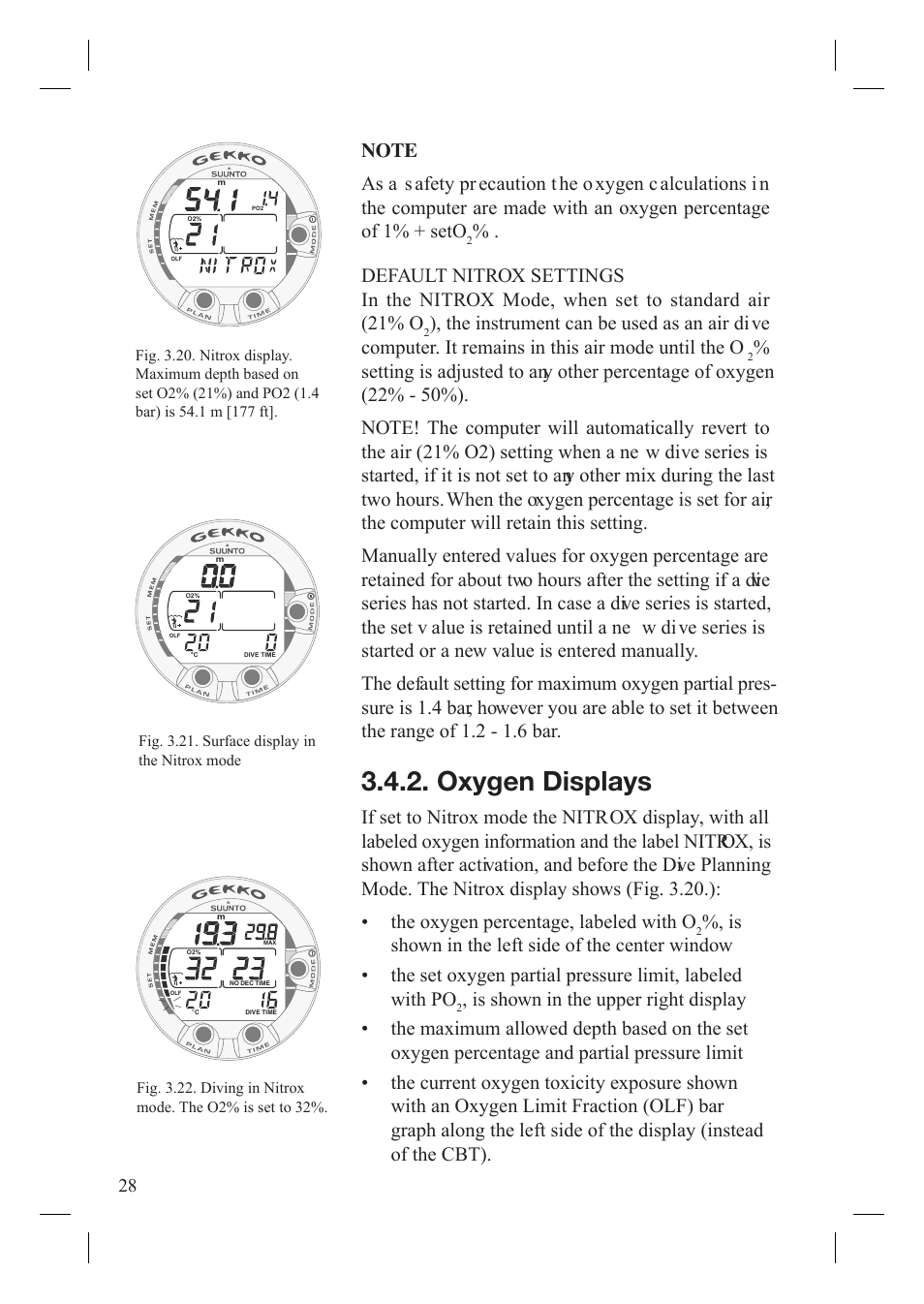 Oxygen displays | SUUNTO Gekko User Manual | Page 30 / 70