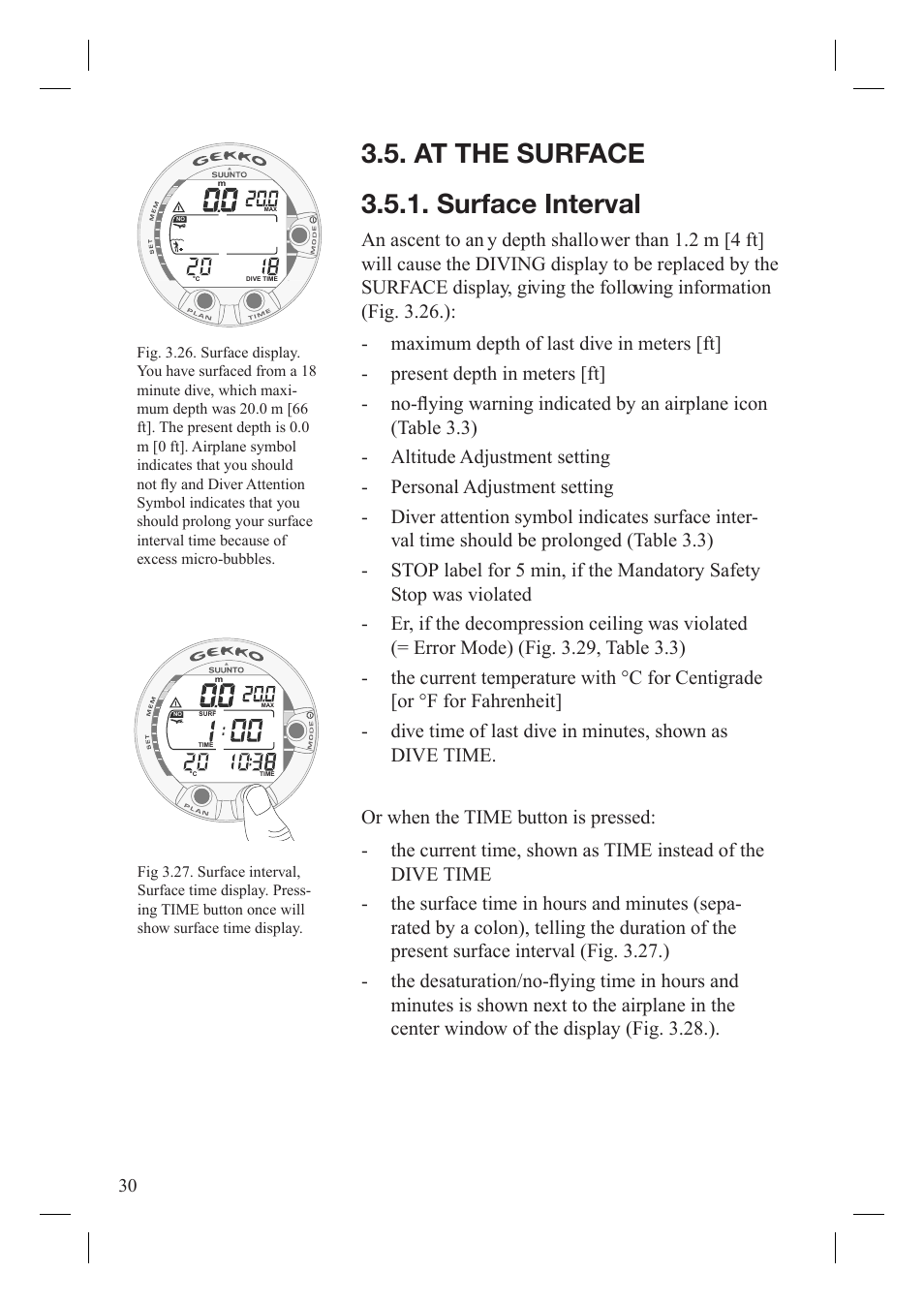 At the surface 3.5.1. surface interval | SUUNTO Gekko User Manual | Page 32 / 70