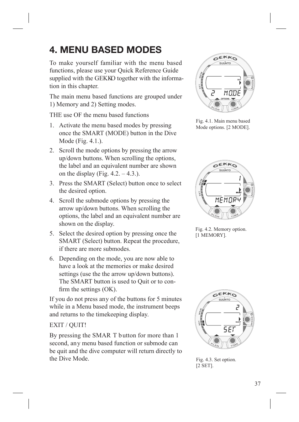 Menu based modes | SUUNTO Gekko User Manual | Page 39 / 70