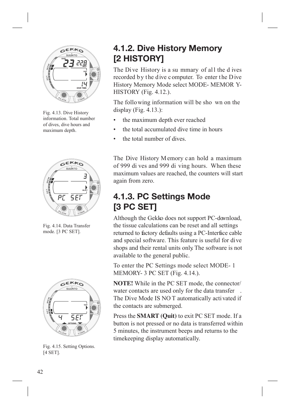 Pc settings mode [3 pc set | SUUNTO Gekko User Manual | Page 44 / 70