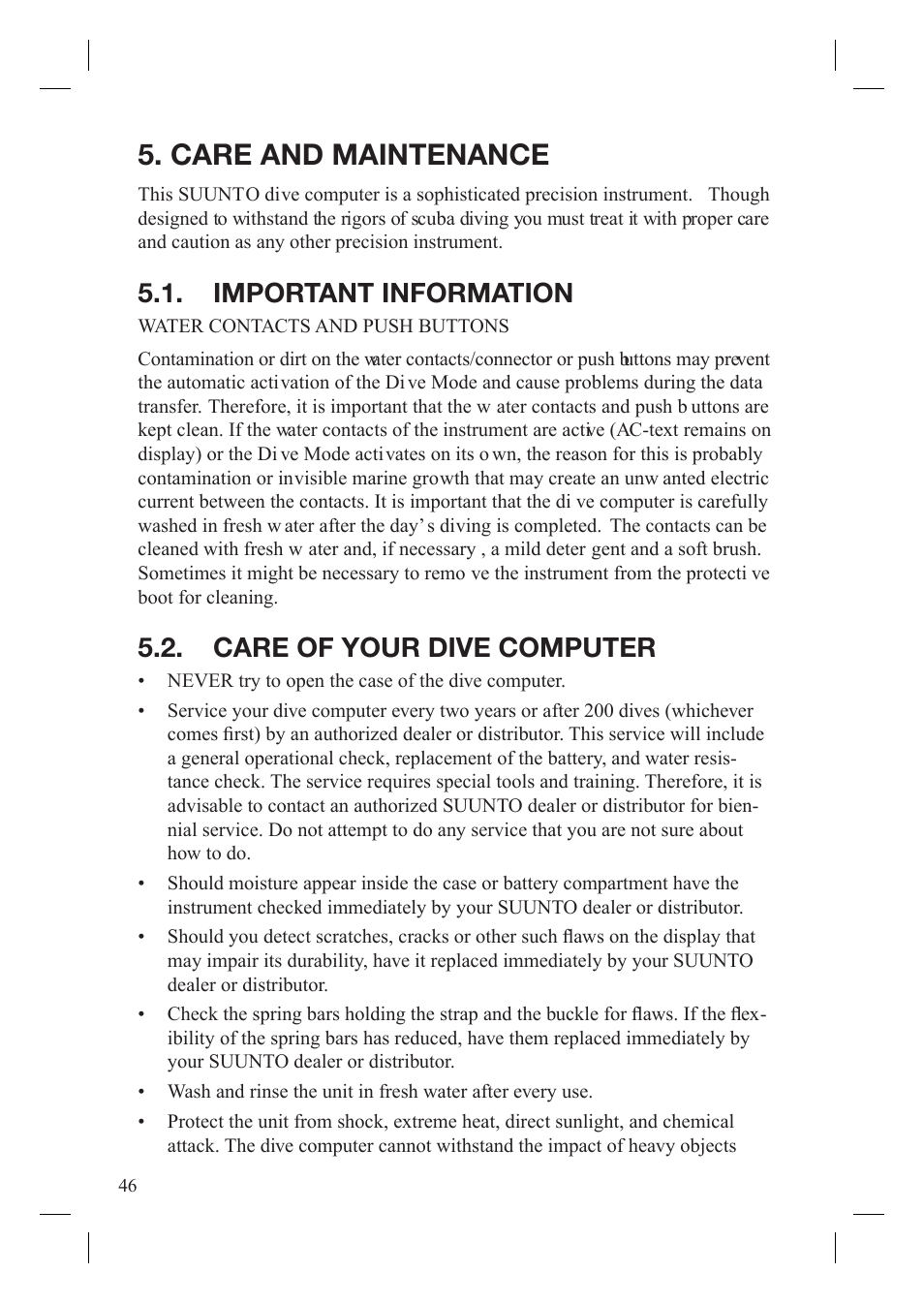 Care and maintenance, Important information, Care of your dive computer | SUUNTO Gekko User Manual | Page 48 / 70