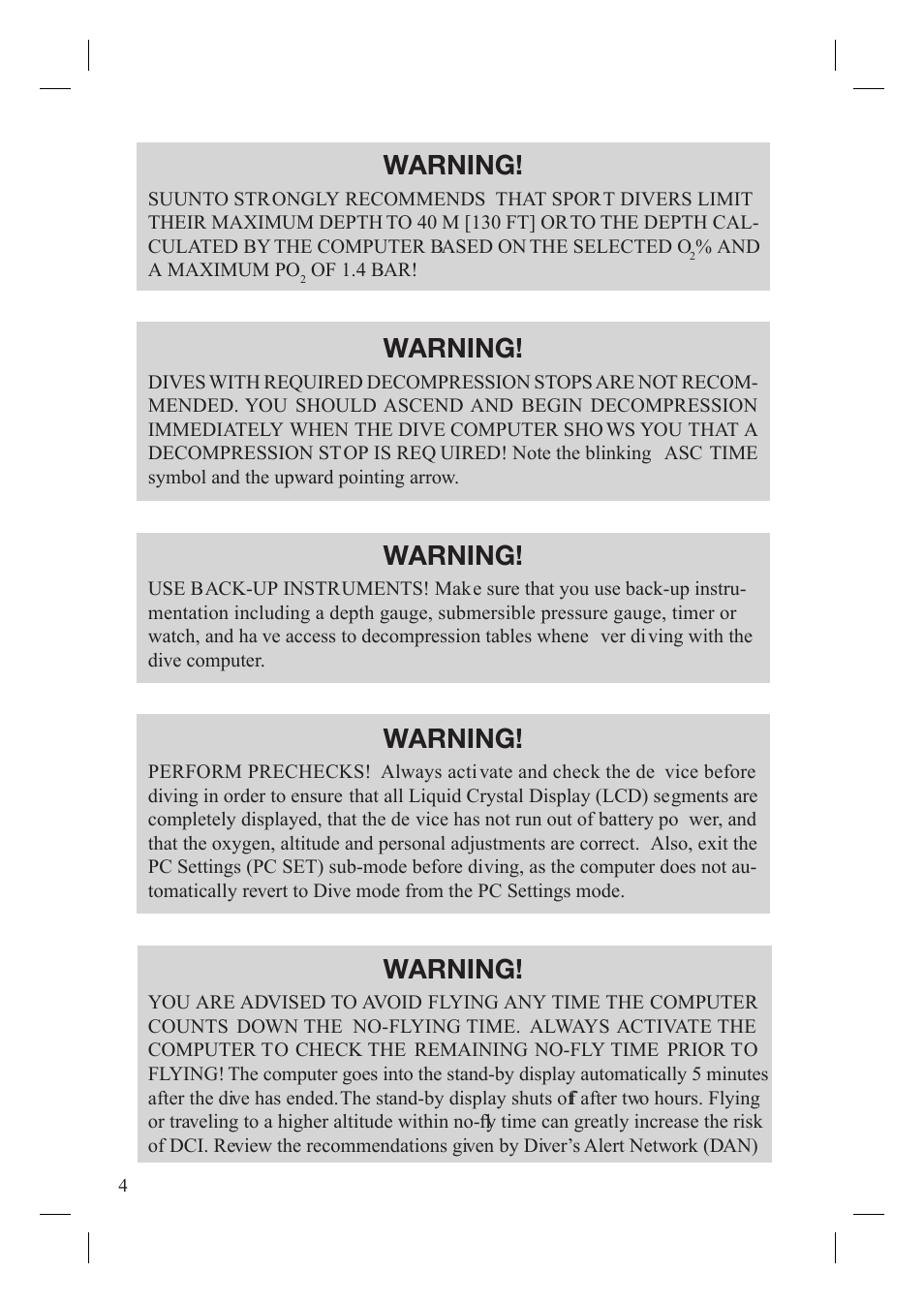 Warning | SUUNTO Gekko User Manual | Page 6 / 70