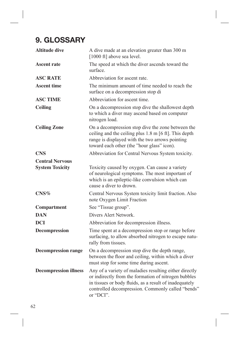 Glossary | SUUNTO Gekko User Manual | Page 64 / 70