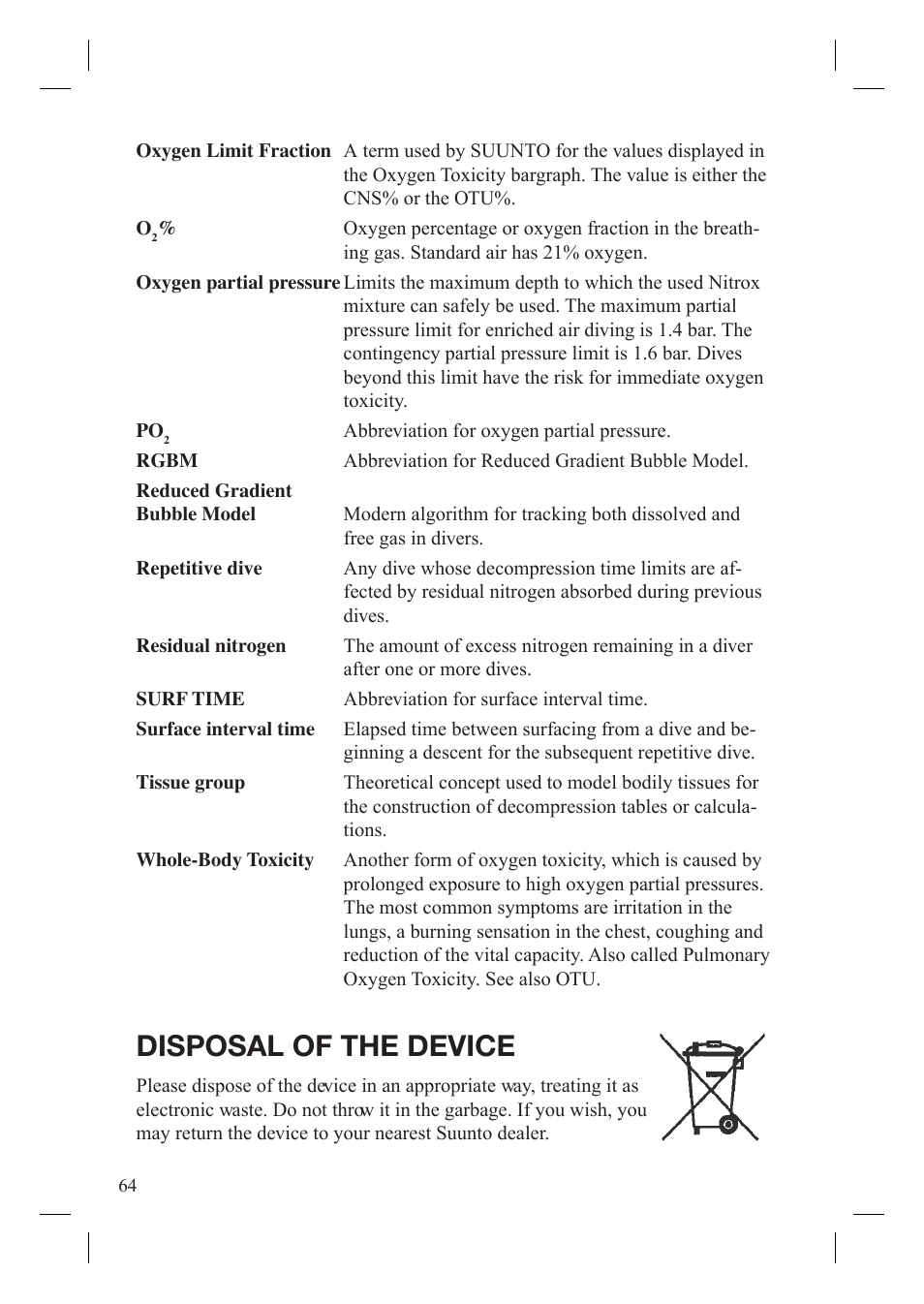 Disposal of the device | SUUNTO Gekko User Manual | Page 66 / 70