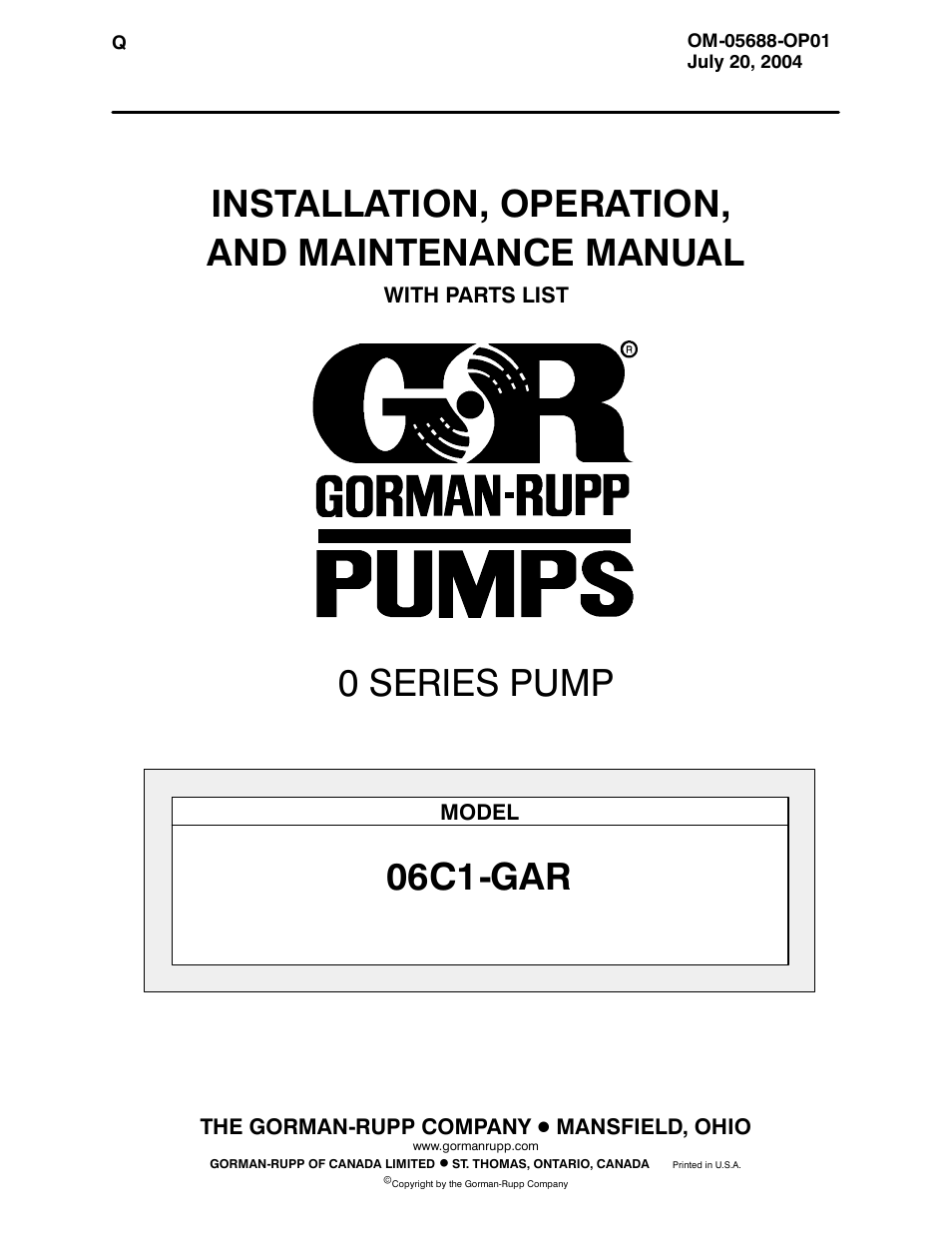 Gorman-Rupp Pumps 06C1-GAR 1289163 and up User Manual | 31 pages