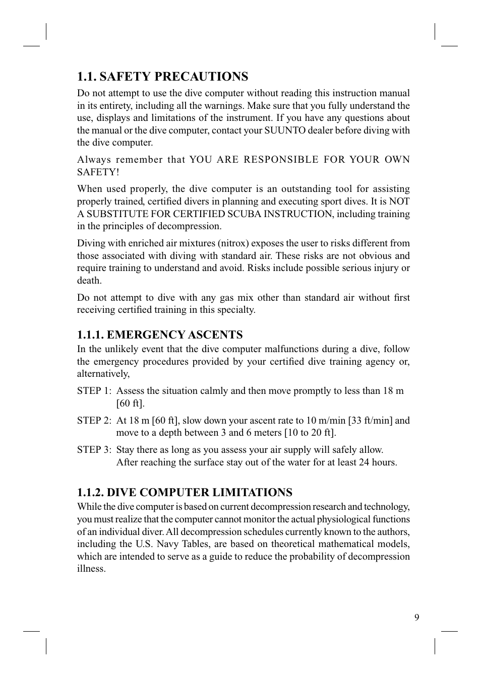 Safety precautions | SUUNTO Cobra User Manual | Page 11 / 78