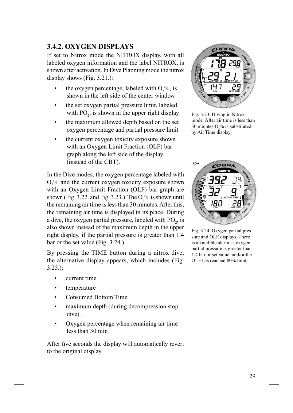 Oxygen displays | SUUNTO Cobra User Manual | Page 31 / 78