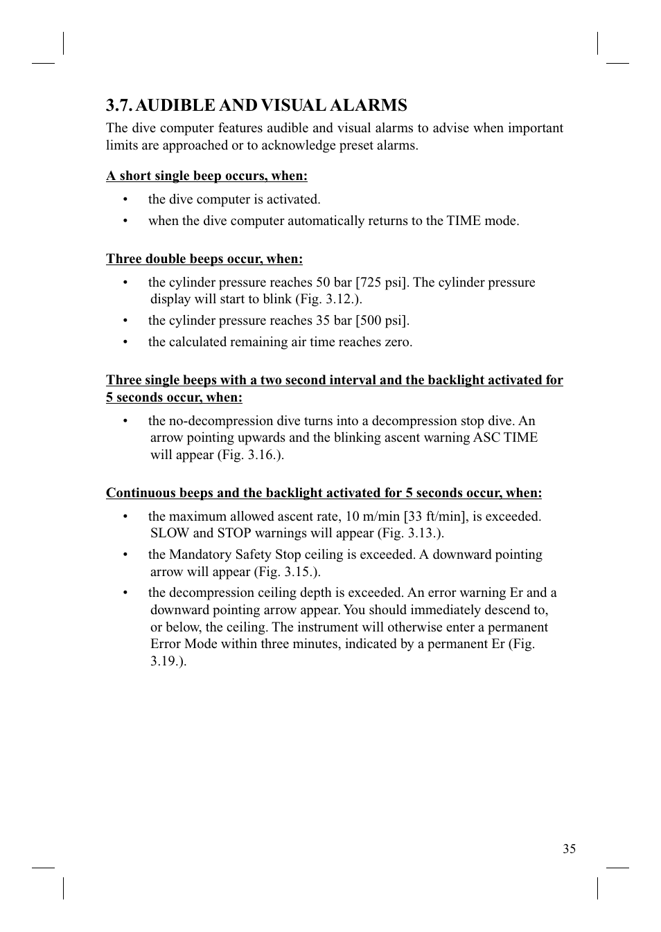 Audible and visual alarms | SUUNTO Cobra User Manual | Page 37 / 78