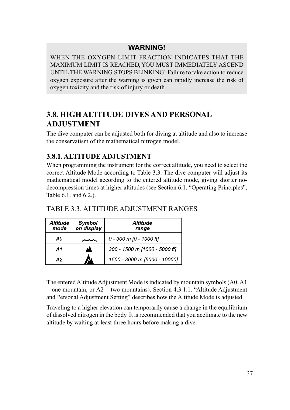 High altitude dives and personal adjustment | SUUNTO Cobra User Manual | Page 39 / 78