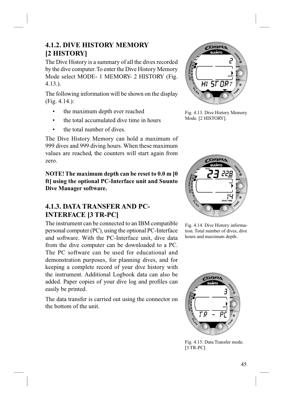 Data transfer and pc- interface [3 tr-pc | SUUNTO Cobra User Manual | Page 47 / 78