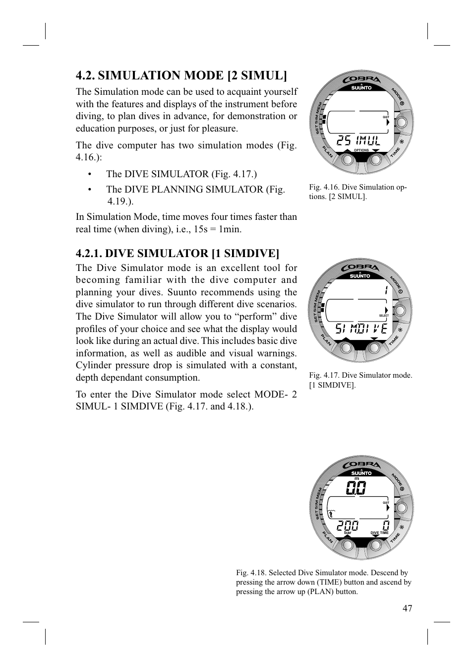 Simulation mode [2 simul, Dive simulator [1 simdive | SUUNTO Cobra User Manual | Page 49 / 78