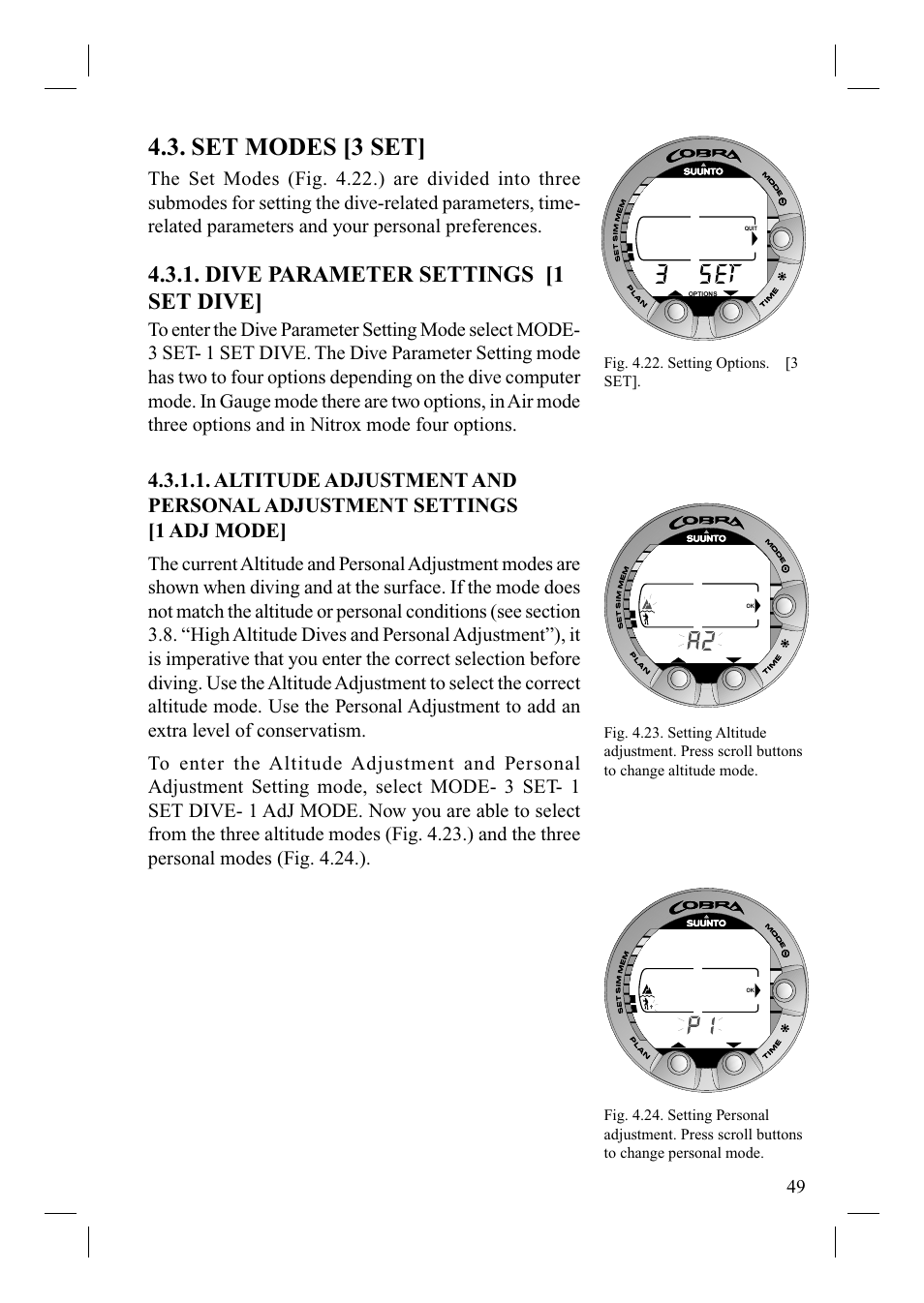 Set modes [3 set, Dive parameter settings [1 set dive | SUUNTO Cobra User Manual | Page 51 / 78