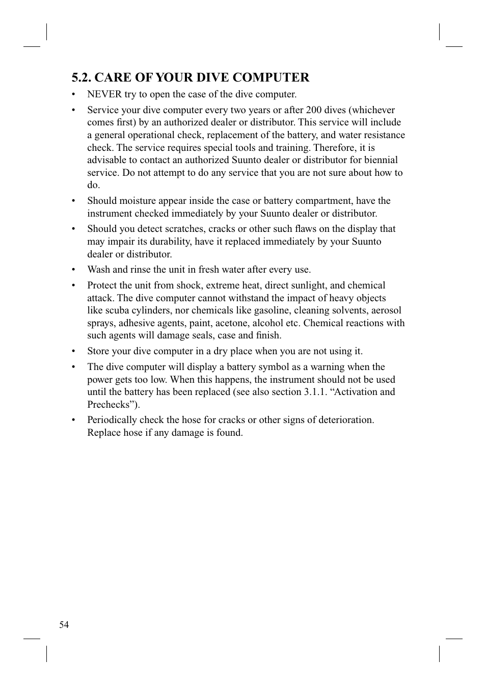 Care of your dive computer | SUUNTO Cobra User Manual | Page 56 / 78