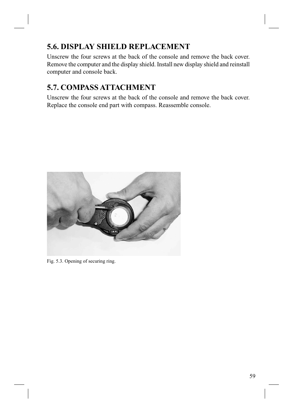 Display shield replacement, Compass attachment | SUUNTO Cobra User Manual | Page 61 / 78