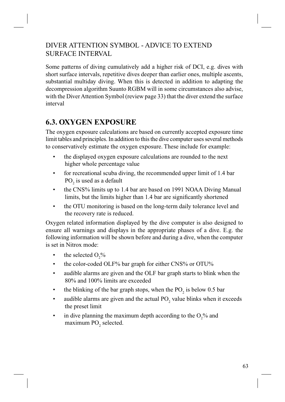 Oxygen exposure | SUUNTO Cobra User Manual | Page 65 / 78