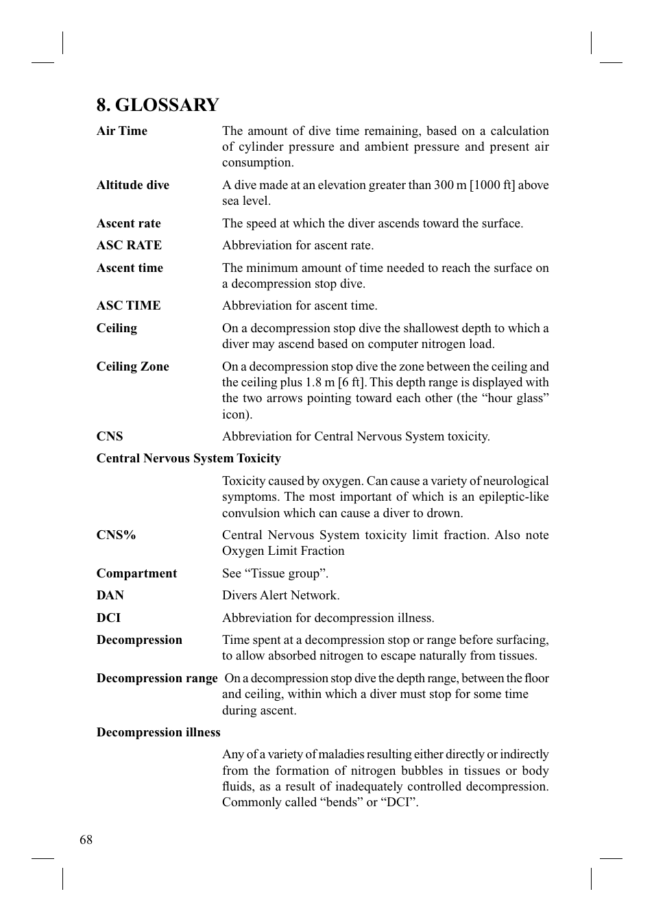 Glossary | SUUNTO Cobra User Manual | Page 70 / 78