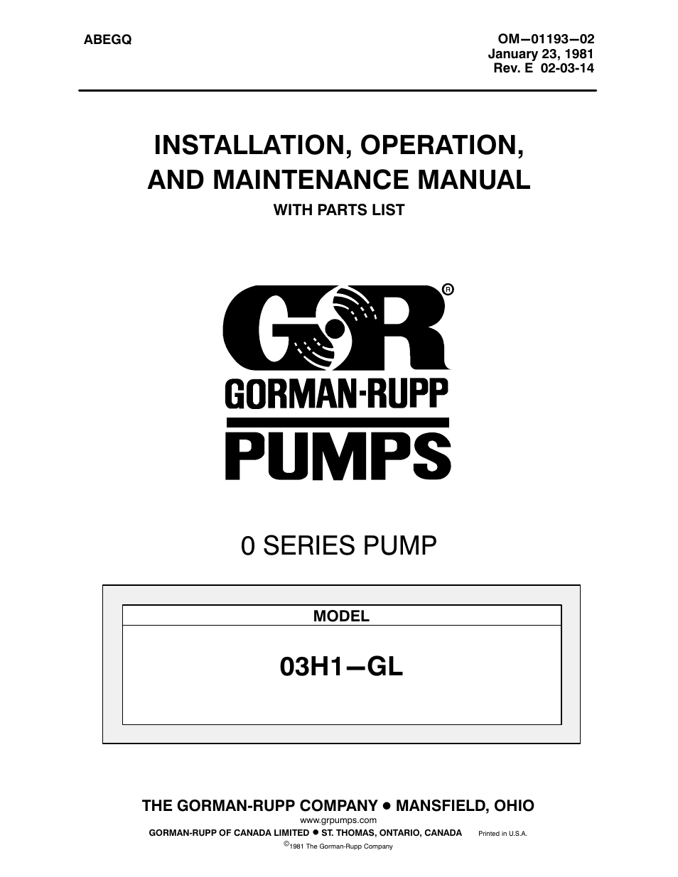 Gorman-Rupp Pumps 03H1-GL 282480 and up User Manual | 34 pages