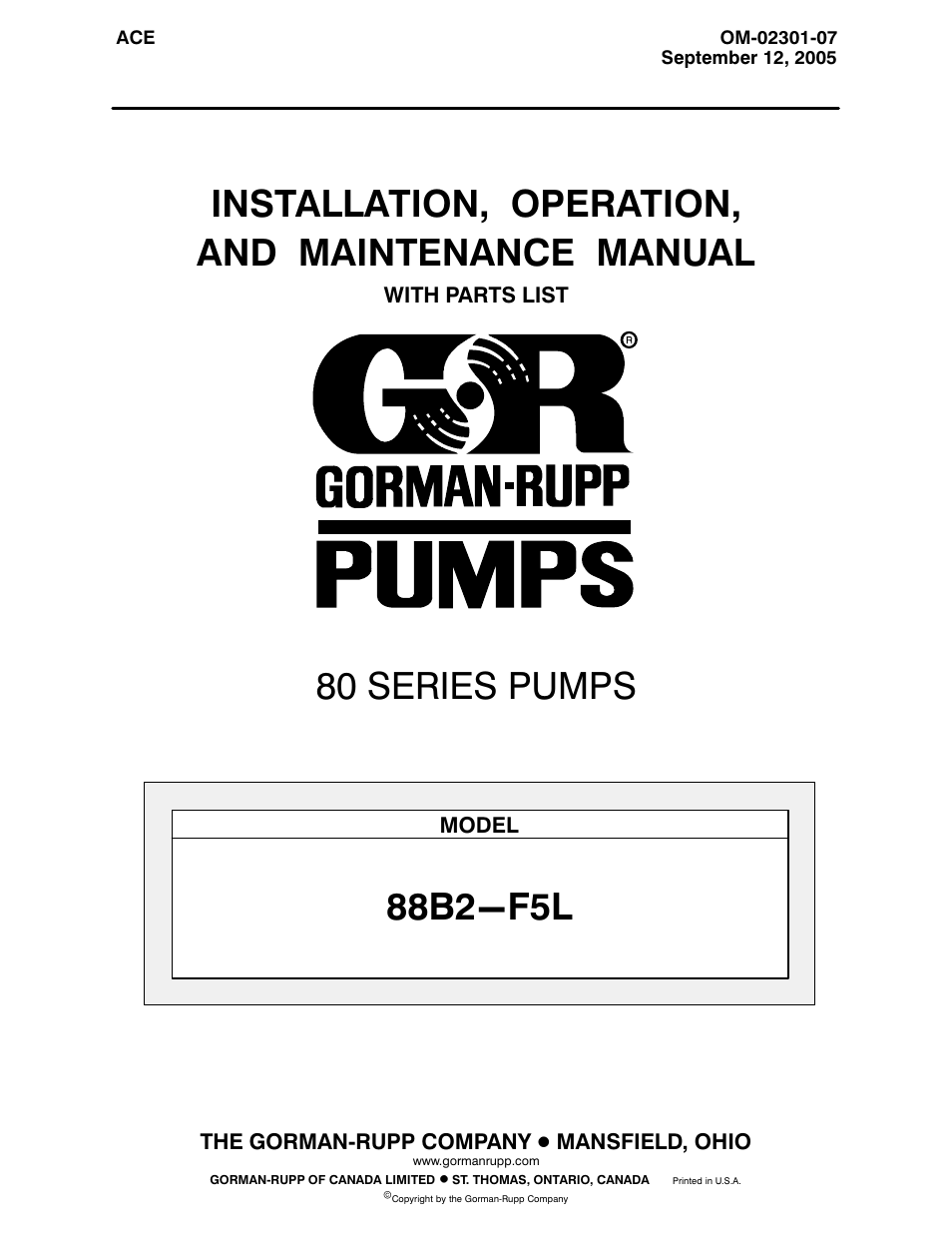 Gorman-Rupp Pumps 88B2-F5L 1323330 and up User Manual | 36 pages