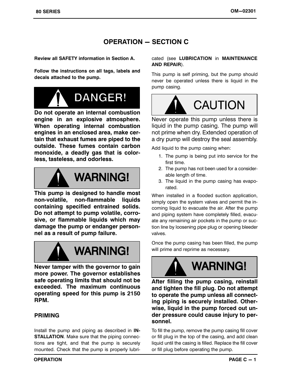 Operation - section c | Gorman-Rupp Pumps 88B2-F5L 1323330 and up User Manual | Page 13 / 36