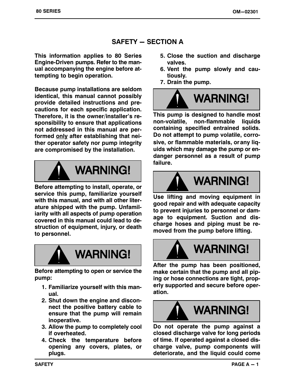 Safety - section a | Gorman-Rupp Pumps 88B2-F5L 1323330 and up User Manual | Page 6 / 36