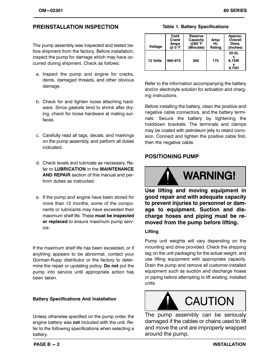 Preinstallation inspection | Gorman-Rupp Pumps 88B2-F5L 1323330 and up User Manual | Page 9 / 36