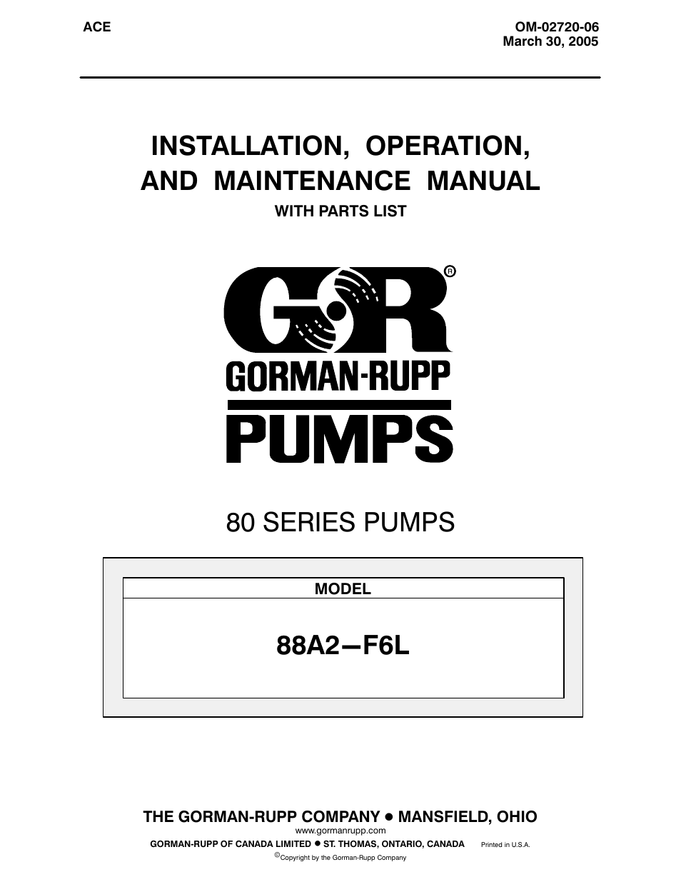 Gorman-Rupp Pumps 88A2-F6L 1306307 thru 1341411 User Manual | 35 pages