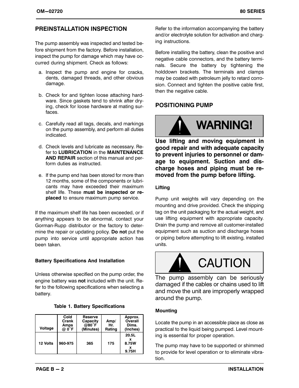 Preinstallation inspection | Gorman-Rupp Pumps 88A2-F6L 1306307 thru 1341411 User Manual | Page 9 / 35