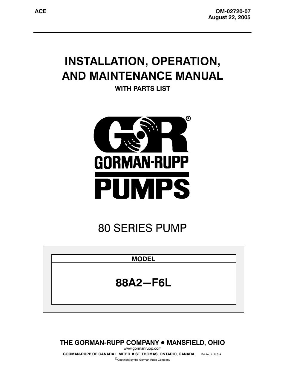 Gorman-Rupp Pumps 88A2-F6L 1341412 and up User Manual | 35 pages