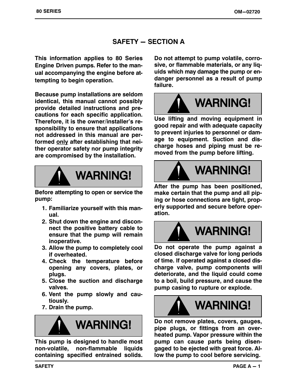 Safety - section a | Gorman-Rupp Pumps 88A2-F6L 1341412 and up User Manual | Page 6 / 35