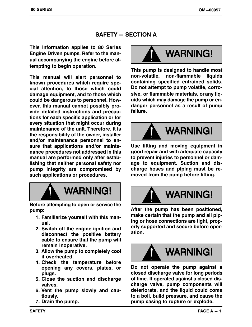 Safety - section a | Gorman-Rupp Pumps 86A2-F4L 1322538 and up User Manual | Page 6 / 36