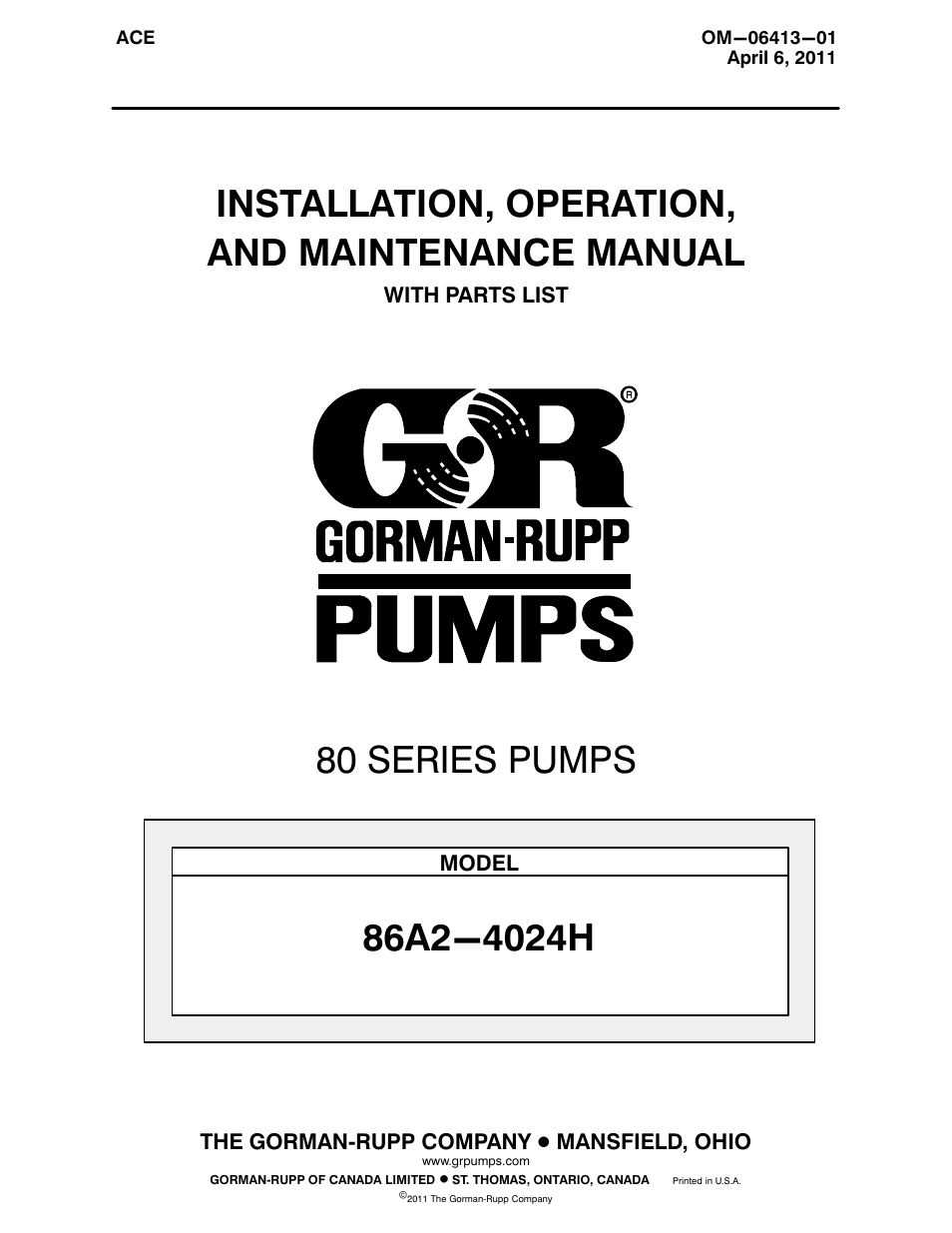 Gorman-Rupp Pumps 86A2-4024H 1535998 and up User Manual | 36 pages