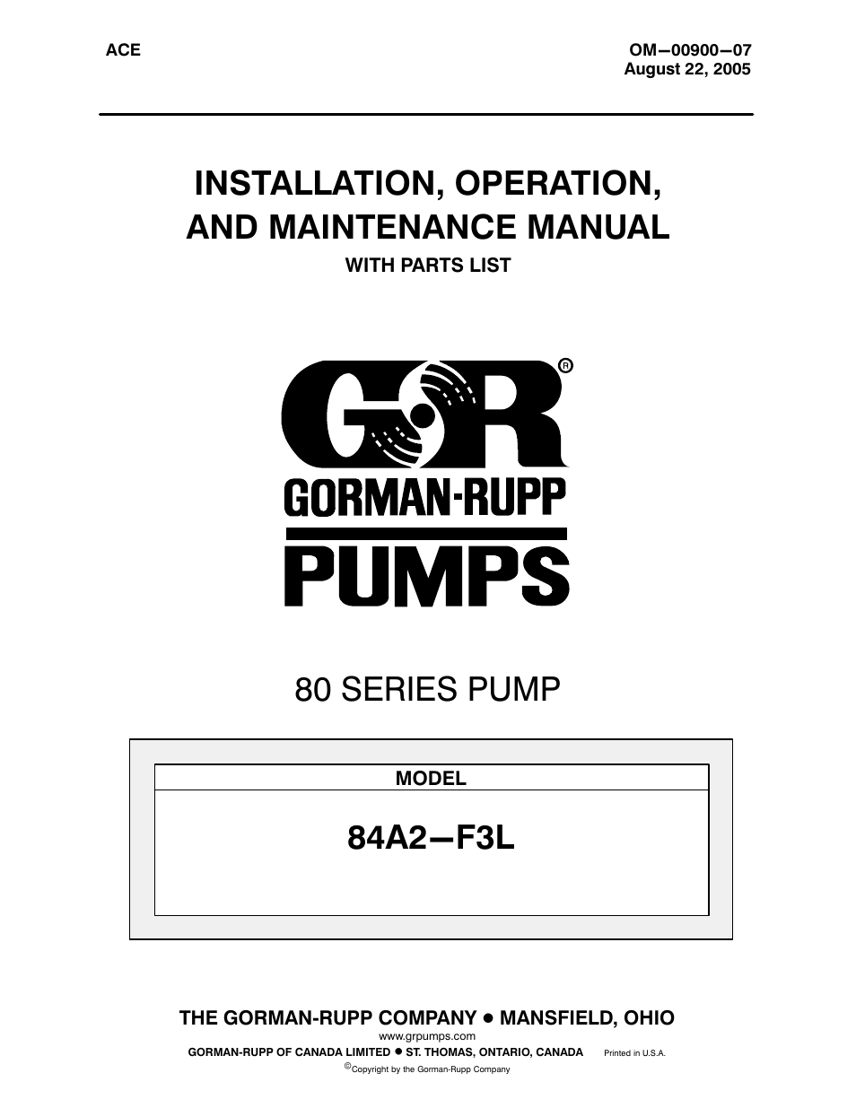 Gorman-Rupp Pumps 84A2-F3L 1348524 and up User Manual | 37 pages