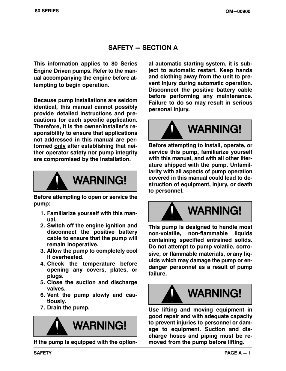 Safety - section a | Gorman-Rupp Pumps 84A2-F3L 1348524 and up User Manual | Page 6 / 37