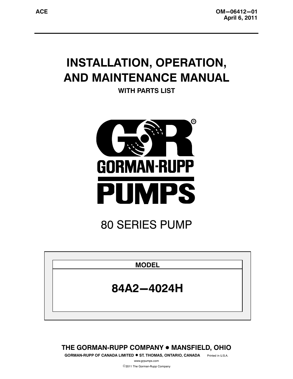 Gorman-Rupp Pumps 84A2-4024H 1488564 and up User Manual | 36 pages