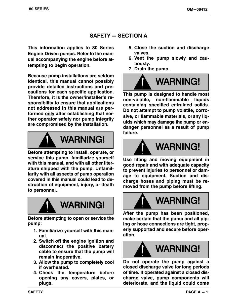 Safety - section a | Gorman-Rupp Pumps 84A2-4024H 1488564 and up User Manual | Page 6 / 36